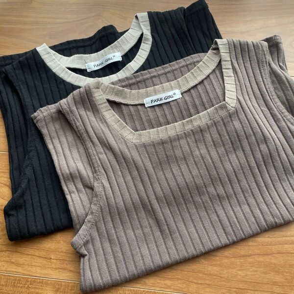 レディースMタンクトップ 2枚組 中古 リブ 夏服