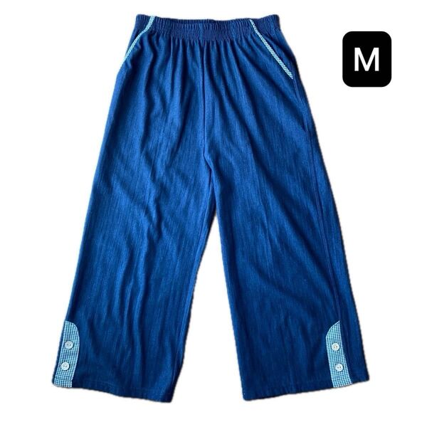 七分丈 ワイドパンツ 股下49センチ サイズレディースM 中古 藍色 春夏用