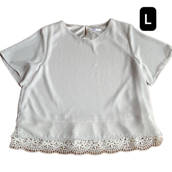 ブラウス カットソー 半袖 Tシャツ ホワイト レース 薄いグレー 中古品 レース付き