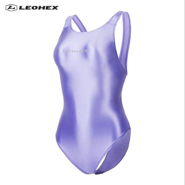 LEOHEX 超光沢 超つるつる ハイレグ レオタード 競泳水着 ライトパープル Mサイズ