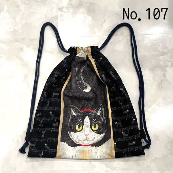 ハンドメイド ハチワレ 壁ネコ ひょっこり エコバッグ ナップサック トート ハンドメイド ナップサック 巾着