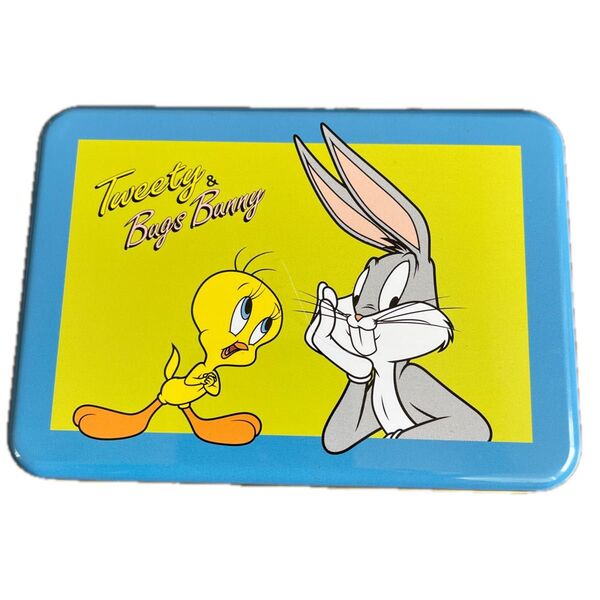 トゥイーティー&バックスバニー 缶ケース入りコップ グラス 未使用 ノベルティ ミスド Tweety 希少断捨離 ミスタードーナツ