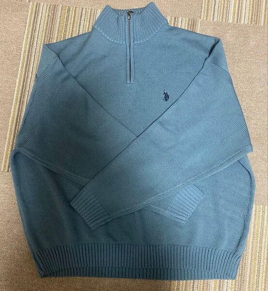 US POLO ハーフジップ 薄め ニット M ブルー