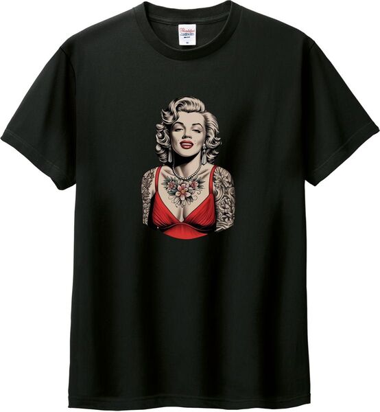 タトゥーマリリンモンロー Tシャツ ブラック M-XL 綿100% 5.6オンス パロディ ネタ マリリン