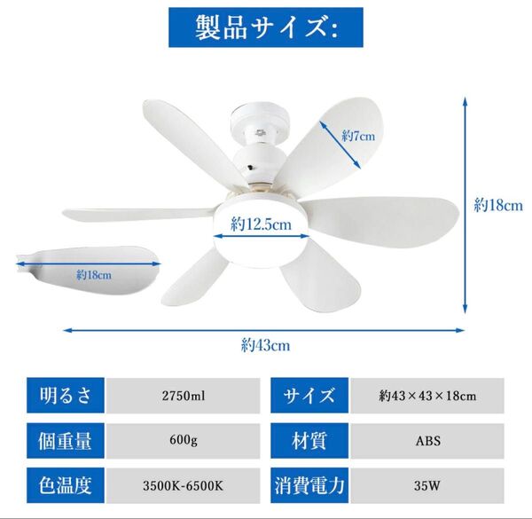 大特価!!!新品未使用LEDシーリングファンライト ホワイト 白 コンパクトサイズ シーリングライト E26 照明器具