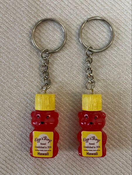 新品! ハワイ エッグスンシングス ハニーベア キーホルダー レッド 2個 エコバッグ イエロー チャーム トート Hawaii
