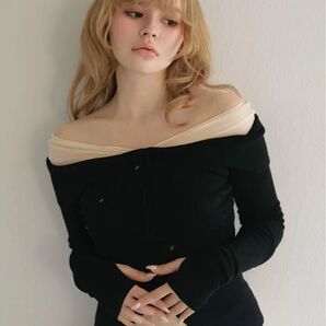 andmary Lazy tulle knit tops/Black