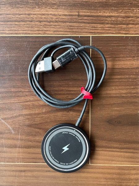 ワイヤレス充電器 マグネット式 無線充電器 Magsafe充電器対応 USB-C &USB-A アダプタ付 黒 スマホ