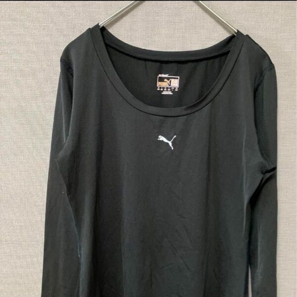 プーマ スポーツインナー長袖Tシャツ(L)黒 ロゴワンポイントロンT 給水速乾