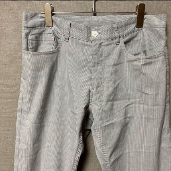 アーヴェヴェオム ストライプチノパン(L)グレー& ホワイト ストレッチ 春夏