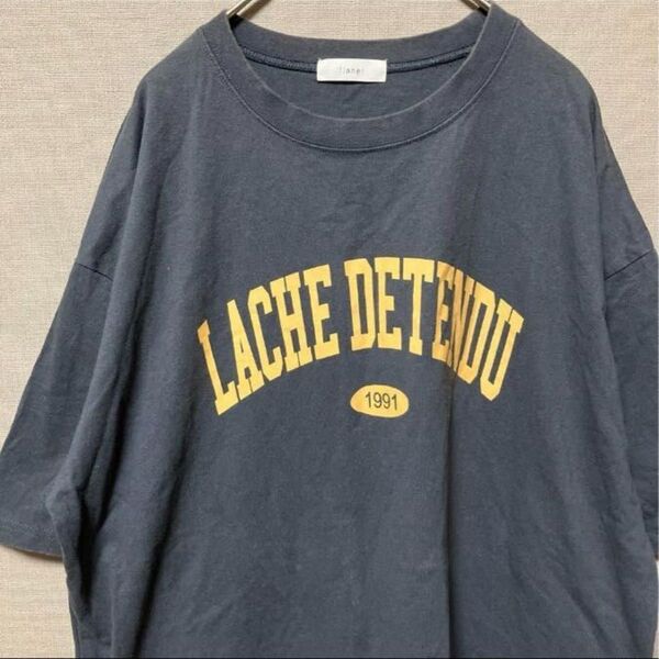 フラネ Tシャツロゴプリント(L)クルーネックグレー カジュアル半袖カットソー