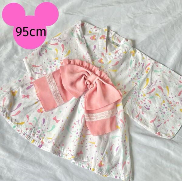 美品 ミニー柄 浴衣 ドレス ワンピース ディズニー 95 女の子 帯付き
