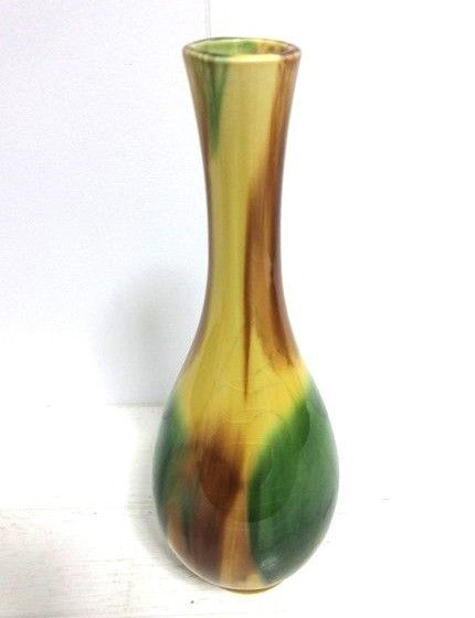 ★値下げ交渉歓迎★【花瓶/花器⑪】陶器製フラワーベース 緑×黄土色 とっくり型 陶磁器 陶芸 フラワーアレンジメント一輪挿し