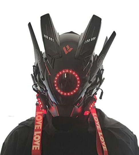 【LEDレッド】サイバーパンクハーフマスク コスプレ LEDライト付