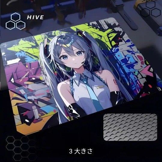 【初音ミク】高級ガラス製 マウスパッド 30cm×25cmアニメイラスト 同人 ファンアート 美少女 かわいい AI プレイマット