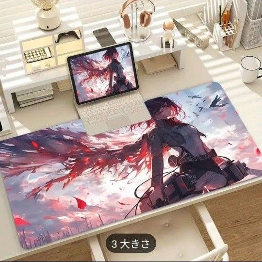 【進撃の巨人 ミカサ】ゲーミングマウスパッドワイド アニメイラスト ファンアート ミカサ・アッカーマン 同人 AI美少女