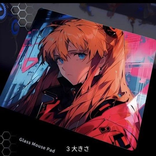 【エヴァ アスカ】高級ガラス製 マウスパッド 30cm×25cmアニメイラスト 同人 ファンアー美少女 エヴァンゲリオン