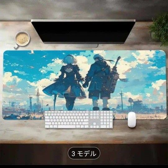 【ニーアオートマタ 2B】ゲーミングマウスパッドワイド 60cm×30cm アニメイラスト AI 同人プレイマット
