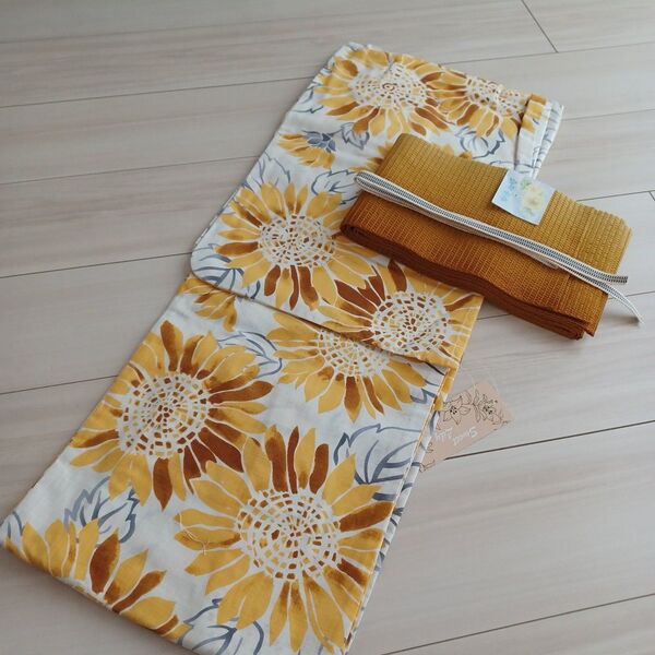 新品 呉服屋 粋!大人上品な向日葵 はちす織帯 夏着物 浴衣3点セット