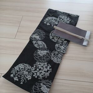 新品 呉服屋 粋モダン!大人上品なうさぎ 夏着物 浴衣3点セット