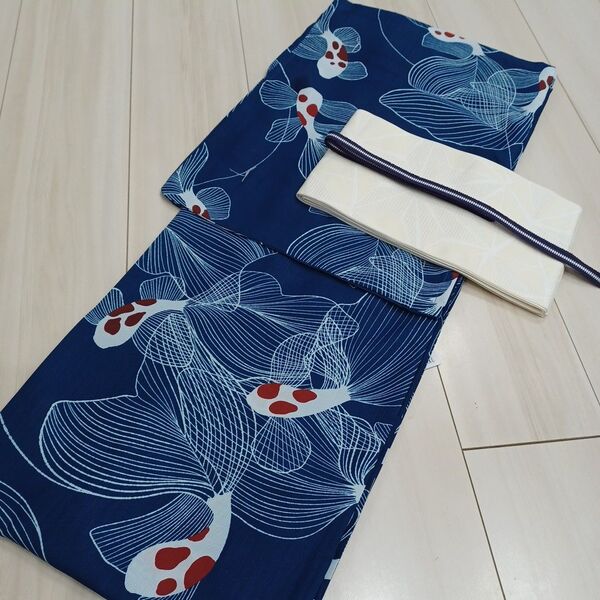 新品☆呉服屋♪吸水速乾!粋・清楚な鯉!大人上品な夏着物 浴衣3点セット