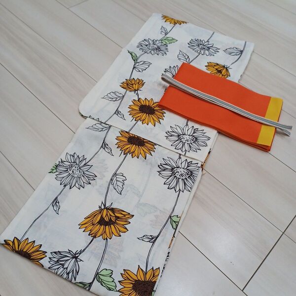 新品☆呉服屋♪大人上品な向日葵 夏着物 浴衣3点セット
