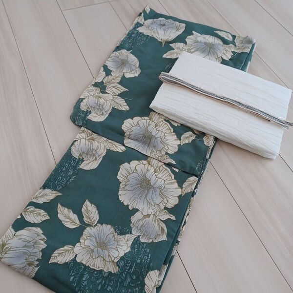 ラスト!Sサイズ 新品 呉服屋 吸水速乾!大人上品な芍薬 人気色 夏着物 浴衣3点セット 兵児帯
