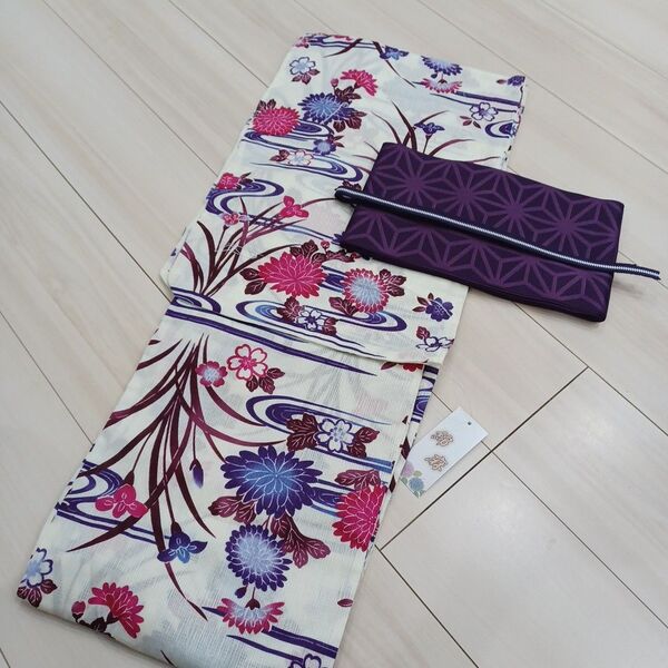 新品 呉服屋 綿麻・紅型風 大人上品な夏着物 浴衣3点セット