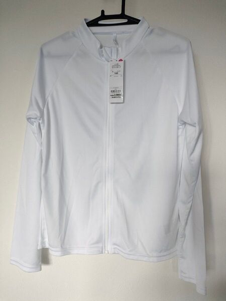 新品 未使用 160cm ラッシュガード 長袖 白 ジップアップ 子供服 キッズ 定価3278円 ラッシュガード 水着 ホワイト