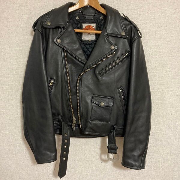 Harley-Davidson レザージャケット ライダースジャケット ブラック ハーレーダビットソン 黒 ダブル 38