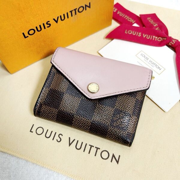 美品 ルイヴィトン ポルトフォイユ ゾエ ダミエ ローズバレリーヌ 折り財布 LOUIS モノグラム