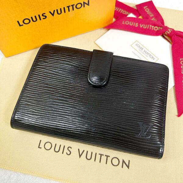 美品 ルイヴィトン エピ ヴィエノワ がま口 ノワール ブラック 二つ折り財布 LOUIS VUITTON