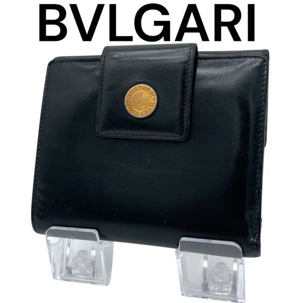BVLGARI ブルガリ 二つ折り財布 財布 ブラック パテント エナメル ブラック 金ボタン ゴールド金具