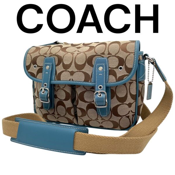COACH コーチ ショルダーバッグ シグネチャー キャンバス クロスボディ ブルー ブラウン 6849 斜め掛け フラップ