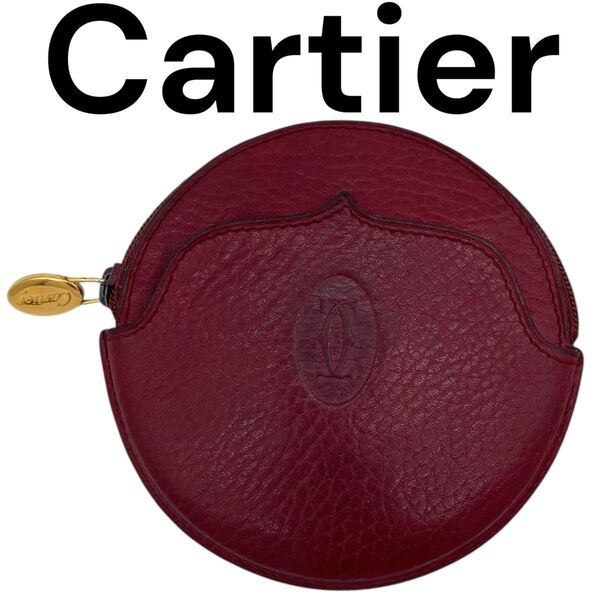 Cartier カルティエ コインケース 小銭入れ 丸 丸型 ボルドー ワインレッド ゴールド金具 ヴィンテージ