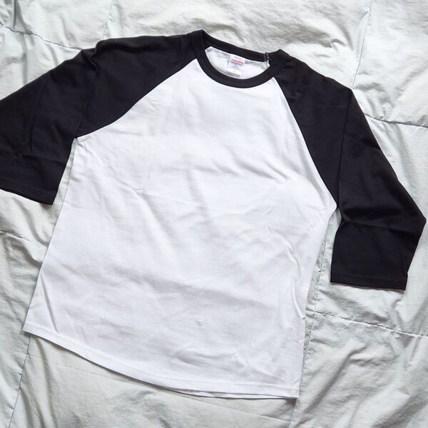 UNITED ATHLE(ユナイテッドアスレ 5.6oz 無地 ラグランTシャツ 七分袖 ホワイト×ブラック 【室内試着のみ】