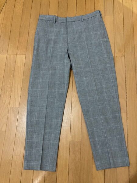 メンズスマートアンクルパンツ2wayストレッチM グレー チェック柄