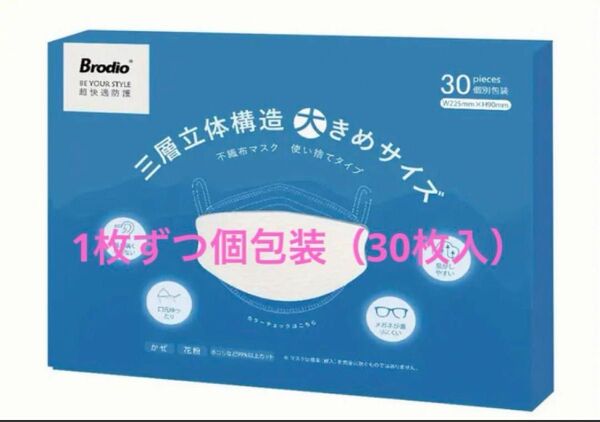 KN95マスク 大きめサイズ 立体マスク 不織布 30枚セット 3D マスク MASK 白