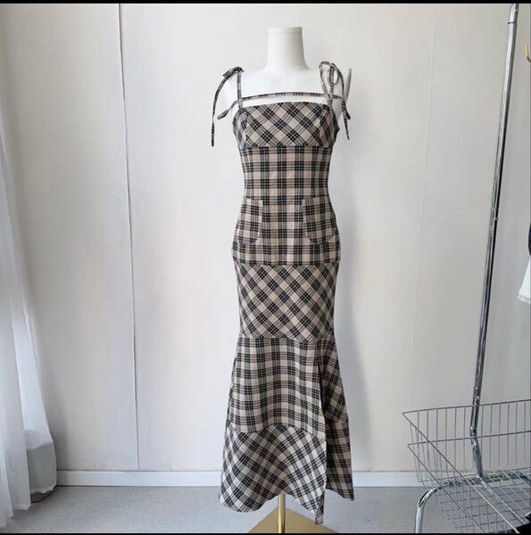 即日発送andmary Cecily check long dress