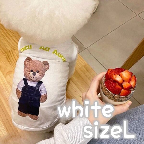 犬服 ホワイト Lサイズ Tシャツ クマ柄 白 ペットウェア カットソー ドッグ
