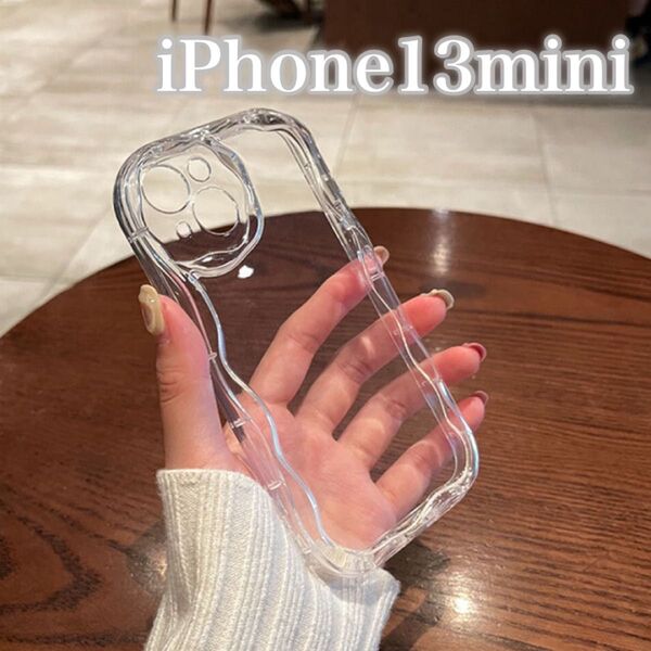 iPhone13mini スマホ クリアケース 韓国 シンプル 透明 ソフト うねうね ウェーブ
