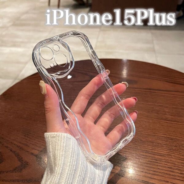 iPhone15Plus スマホ クリアケース 韓国 シンプル 透明 ソフト うねうね ウェーブ 透明クリア