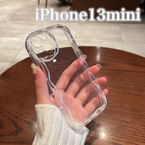 iPhone13mini スマホ クリアケース 韓国 シンプル 透明 ソフト うねうね ウェーブ