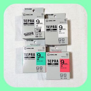テプラテープ キングジム テプラPRO 純正品 9㎜の白【下地がかくせる】・白・緑・赤の4個セット【PとRの両機種に対応します】