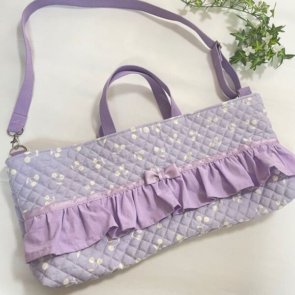 7.ピアニカケース ハンドメイド フリル りぼん 紫