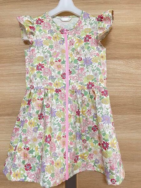 【130】バレエ ジップアップワンピース ハンドメイド ファスナー 花柄