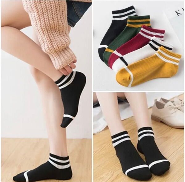 新品 レディースソックス 5足セット ボーダーくるぶし ショートスニーカーソックス まとめ売り スポーツ女性靴下