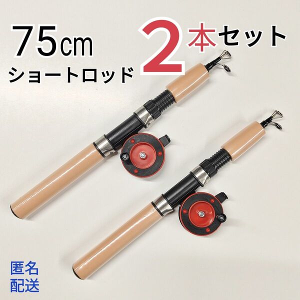 2本セット、75cmショートロッドとリールのセット コンパクトロッド 穴釣り