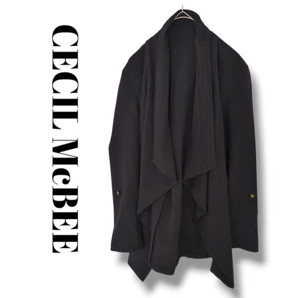 CECIL McBEE セシルマクビー カーディガン ブラック アシンメトリー M