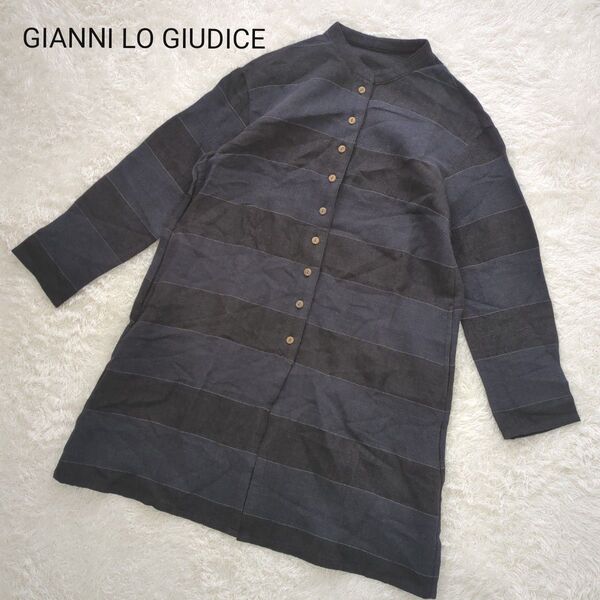 【GIANNI LO GIUDICE】ウール混ボーダー柄チュニックブラウスサイズ36